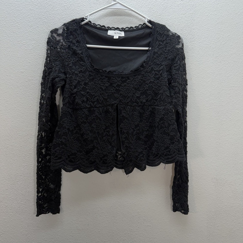 La Peche Sz S Lace Floral‎ Babydoll Top Whimsigoth Fairy Black Y2K Goth Sheer